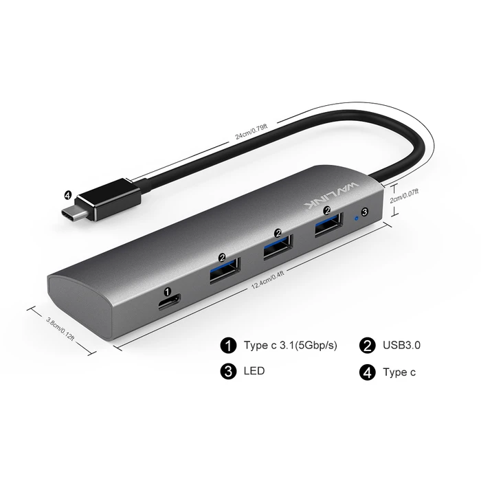 USB Hub Wavlink SUPERSPEED 3.0 Type-C 4-PORT ALUMINUM