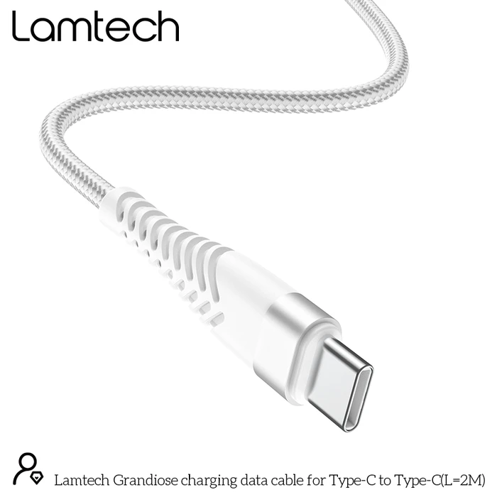 Καλώδιo USB Lamtech HQ UNBREAKABLE Type-C to Type-C WHITE 2M