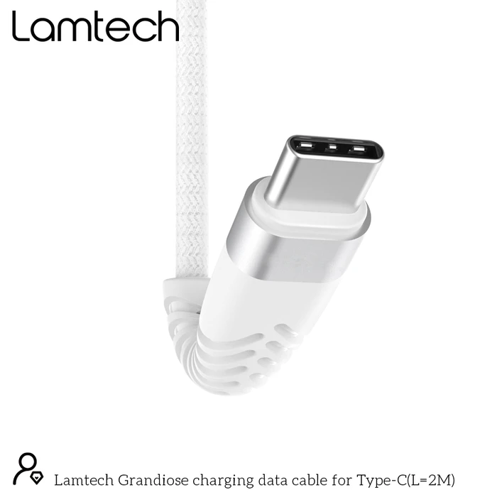 Καλώδιo USB Lamtech Type-C V2,0 HIGH QUALITY UNBREAKABLE SILVER 2M