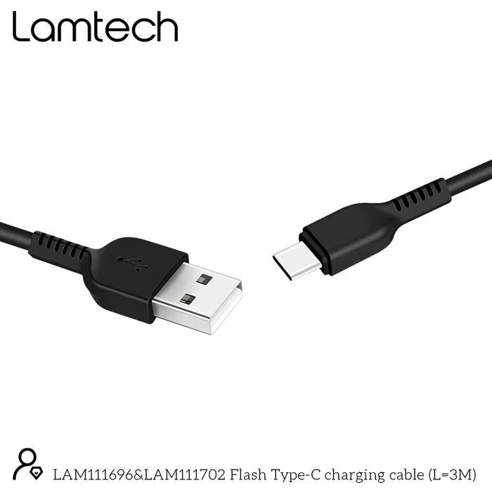Καλώδιo USB Lamtech Data Type-C 3M Black