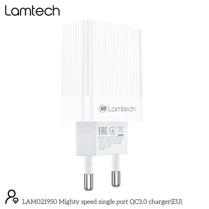 Φορτιστής Πρίζας Lamtech Quick Charger USB3.0 18W WHITE