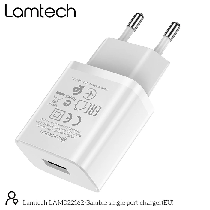 Φορτιστής Πρίζας Lamtech USB Travel Charger 2,1A WHITE