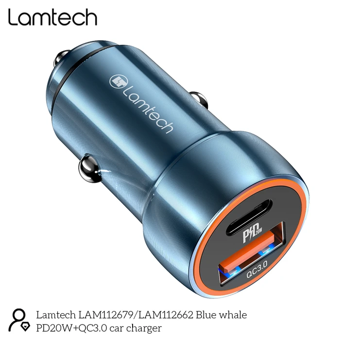Φορτιστής Αυτοκινήτου Lamtech METAL QC3.0 & PD20W SAPHIRE BLUE