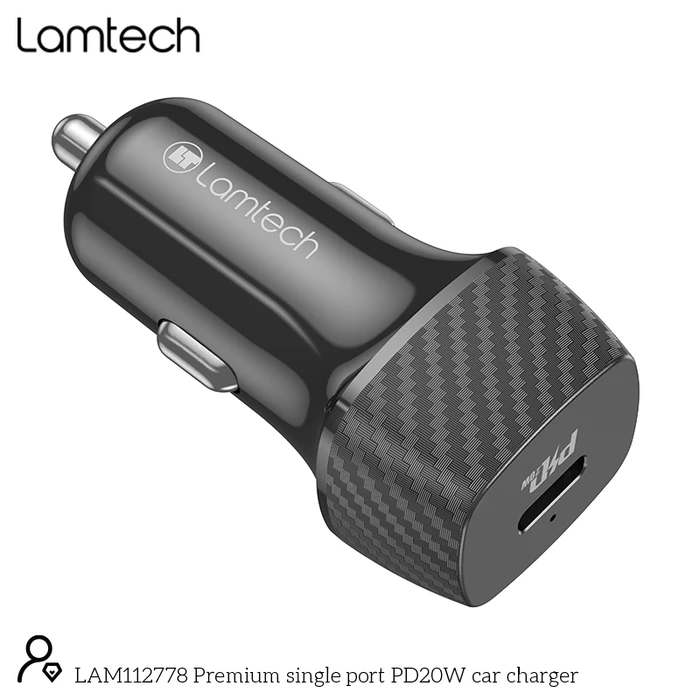 Φορτιστής Αυτοκινήτου Lamtech PREMIUM FAST IN-Type-C PD20W Black