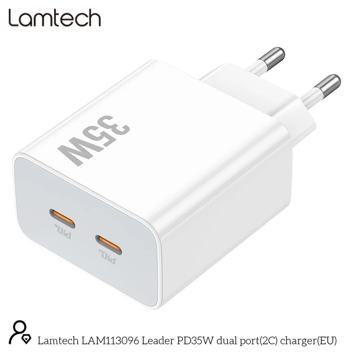 Φορτιστής Πρίζας Lamtech DUAL Type-C FAST CHARGER PD35W White