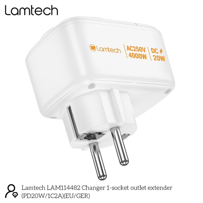 Φορτιστής Πρίζας Lamtech Multifunctional Surge 1xschuko 2xusb 1xtype-C Pd20w