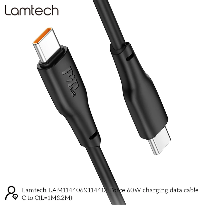 Καλώδιο Lamtech Type-C To Type-C 60w 2m Black