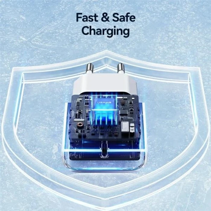USAMS T65 US-CC226 wall charger USB-C PD 20W Fast Charging + USB-C / Lightning cable 30W white