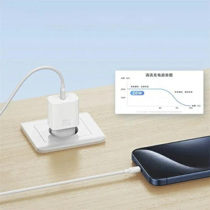 USAMS T65 US-CC226 wall charger USB-C PD 20W Fast Charging + USB-C / Lightning cable 30W white
