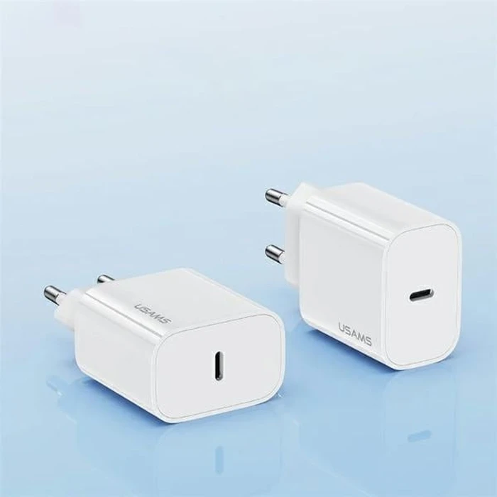 USAMS T65 US-CC226 wall charger USB-C PD 20W Fast Charging + USB-C / Lightning cable 30W white