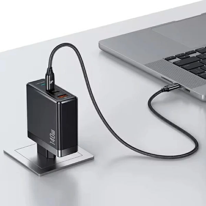 USAMS US-CC168 wall charger USB-A, 2xUSB-C T52 PD 140W Fast Charging + USB-C / USB-C cable 240W black