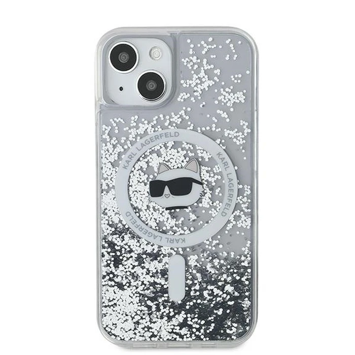 Karl Lagerfeld KLHMP12MLGCHSGH Apple iPhone 12 / 12 Pro hardcase Liquid Glitter Choupette Head Magsafe transparent