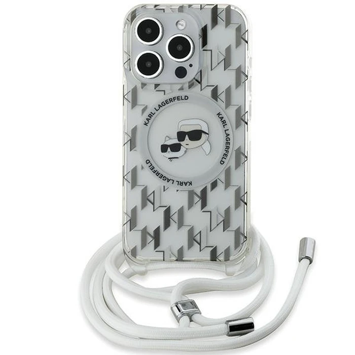 Karl Lagerfeld KLHMP15LHCKCKLCT Apple iPhone 15 Pro hardcase IML Crossbody Monogram Karl & Choupette Head MagSafe transparent