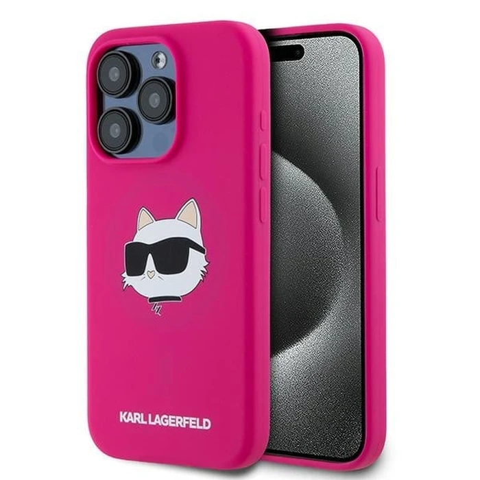 Karl Lagerfeld KLHMP15LSCHPPLF Apple iPhone 15 Pro hardcase Silicone Choupette Head MagSafe fuschia