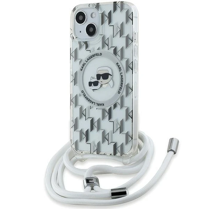 Karl Lagerfeld KLHMP15SHCKCKLCT Apple iPhone 15 / 14 / 13 hardcase IML Crossbody Monogram Karl & Choupette Head MagSafe transparent