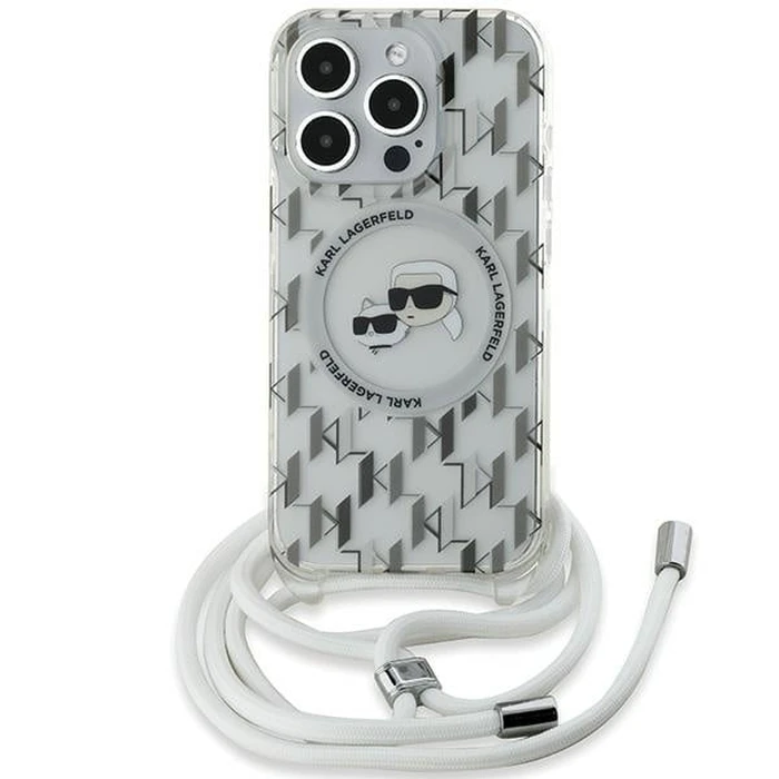Karl Lagerfeld KLHMP15XHCKCKLCT Apple iPhone 15 Pro Max hardcase IML Crossbody Monogram Karl & Choupette Head MagSafe transparent