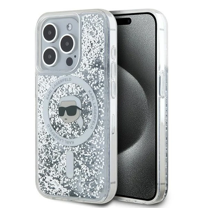 Karl Lagerfeld KLHMP15XLGKISGH Apple iPhone 15 Pro Max hardcase Liquid Glitter Karl Head Magsafe transparent