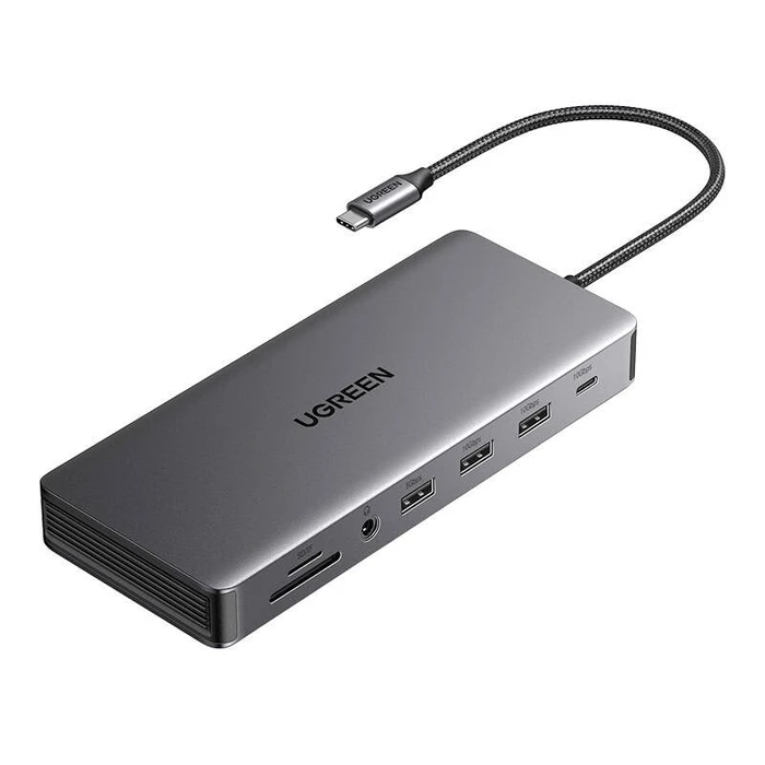 UGREEN CM681 hub USB-C / 4xUSB-A, 2xHDMI, DP, RJ45, SD/TF, AUX, USB-C PD 100W grey