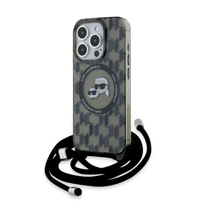 Karl Lagerfeld KLHMP15LHCKCKLCK Apple iPhone 15 Pro hardcase IML Crossbody Monogram Karl & Choupette Head MagSafe black