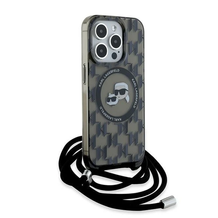 Karl Lagerfeld KLHMP15LHCKCKLCK Apple iPhone 15 Pro hardcase IML Crossbody Monogram Karl & Choupette Head MagSafe black