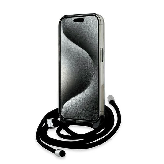 Karl Lagerfeld KLHMP15LHCKCKLCK Apple iPhone 15 Pro hardcase IML Crossbody Monogram Karl & Choupette Head MagSafe black