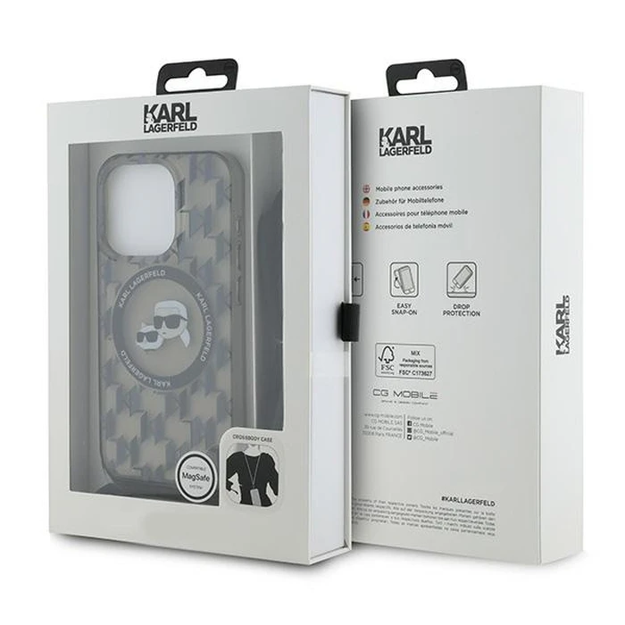 Karl Lagerfeld KLHMP15LHCKCKLCK Apple iPhone 15 Pro hardcase IML Crossbody Monogram Karl & Choupette Head MagSafe black