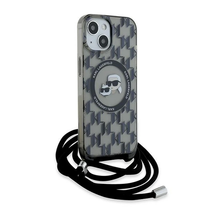 Karl Lagerfeld KLHMP15SHCKCKLCK Apple iPhone 15 / 14 / 13 hardcase IML Crossbody Monogram Karl & Choupette Head MagSafe black