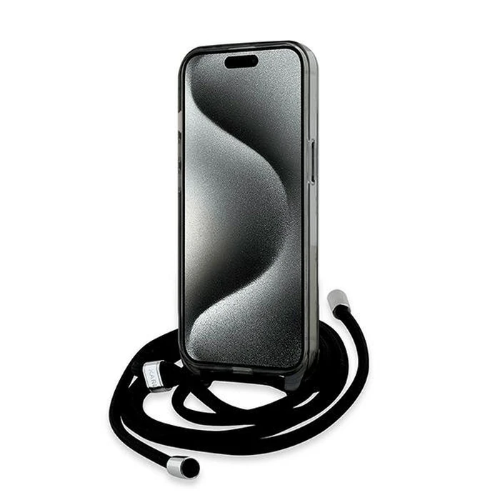 Karl Lagerfeld KLHMP15SHCKCKLCK Apple iPhone 15 / 14 / 13 hardcase IML Crossbody Monogram Karl & Choupette Head MagSafe black