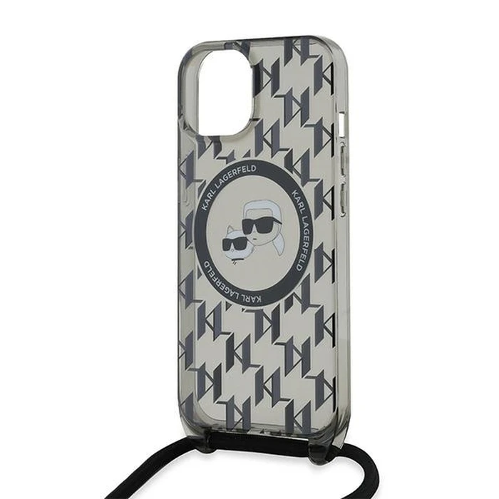 Karl Lagerfeld KLHMP15SHCKCKLCK Apple iPhone 15 / 14 / 13 hardcase IML Crossbody Monogram Karl & Choupette Head MagSafe black