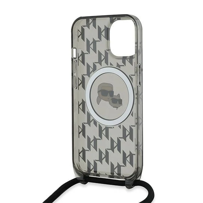 Karl Lagerfeld KLHMP15SHCKCKLCK Apple iPhone 15 / 14 / 13 hardcase IML Crossbody Monogram Karl & Choupette Head MagSafe black