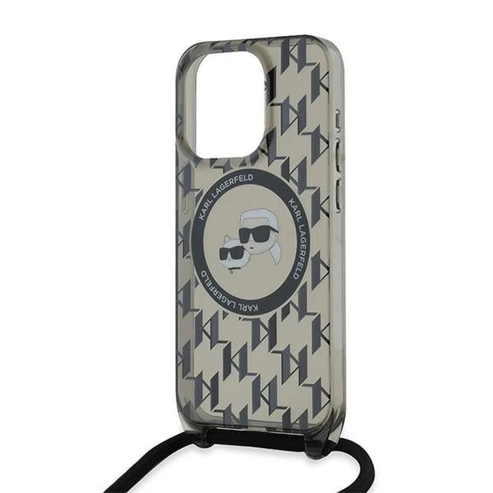 Karl Lagerfeld KLHMP15XHCKCKLCK Apple iPhone 15 Pro Max hardcase IML Crossbody Monogram Karl & Choupette Head MagSafe black