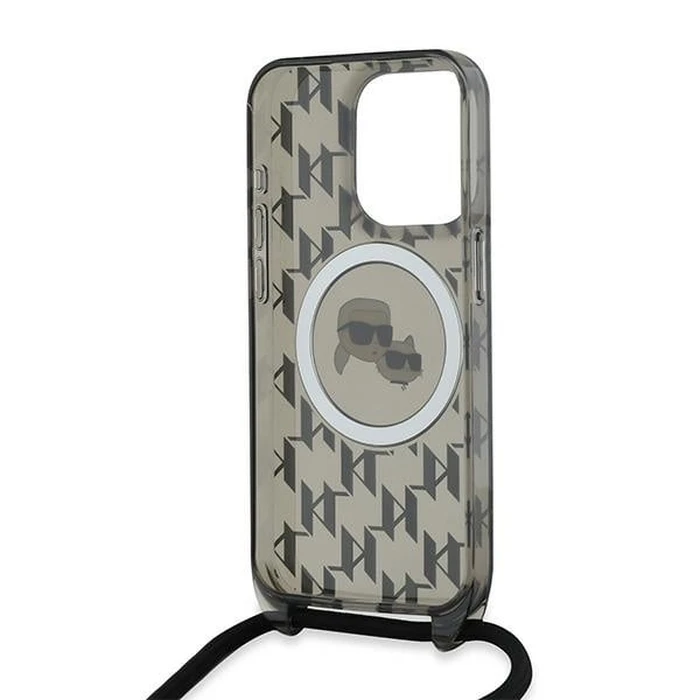 Karl Lagerfeld KLHMP15XHCKCKLCK Apple iPhone 15 Pro Max hardcase IML Crossbody Monogram Karl & Choupette Head MagSafe black