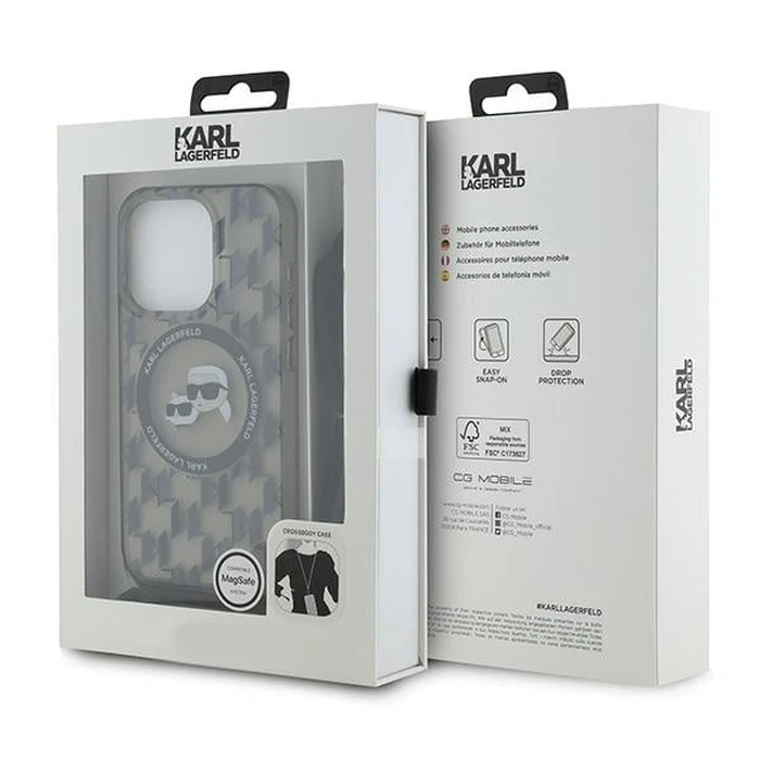 Karl Lagerfeld KLHMP15XHCKCKLCK Apple iPhone 15 Pro Max hardcase IML Crossbody Monogram Karl & Choupette Head MagSafe black