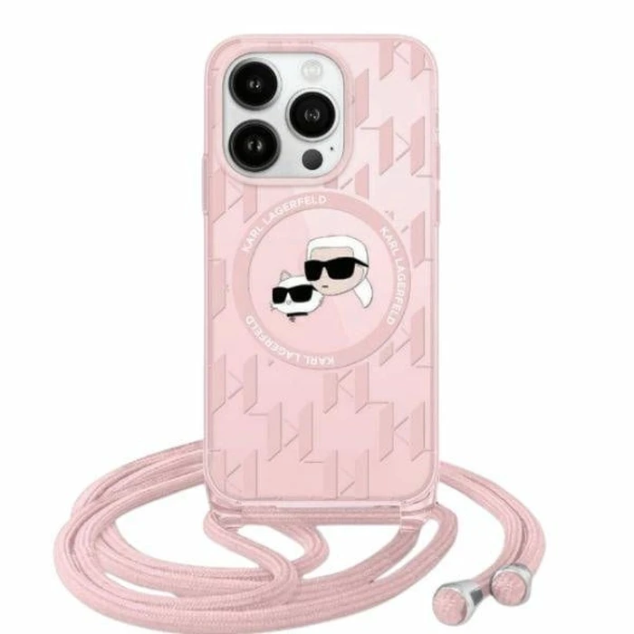 Karl Lagerfeld KLHMP15XHCKCKLCP Apple iPhone 15 Pro Max hardcase IML Crossbody Monogram Karl & Choupette Head MagSafe pink