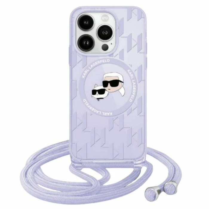 Karl Lagerfeld KLHMP15XHCKCKLCU Apple iPhone 15 Pro Max hardcase IML Crossbody Monogram Karl & Choupette Head MagSafe purple