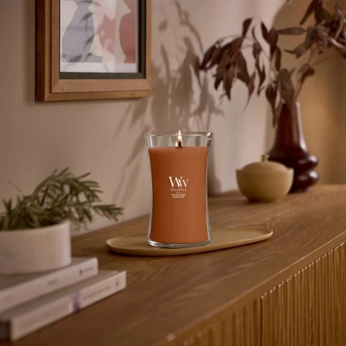 WoodWick Saffron Smoke 609,5 g - Αρωματικό κερί σε γυάλινο βάζο (Large Ellipse)