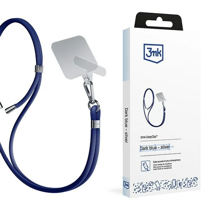3MK EasyClip Dark Blue silver phone lanyard