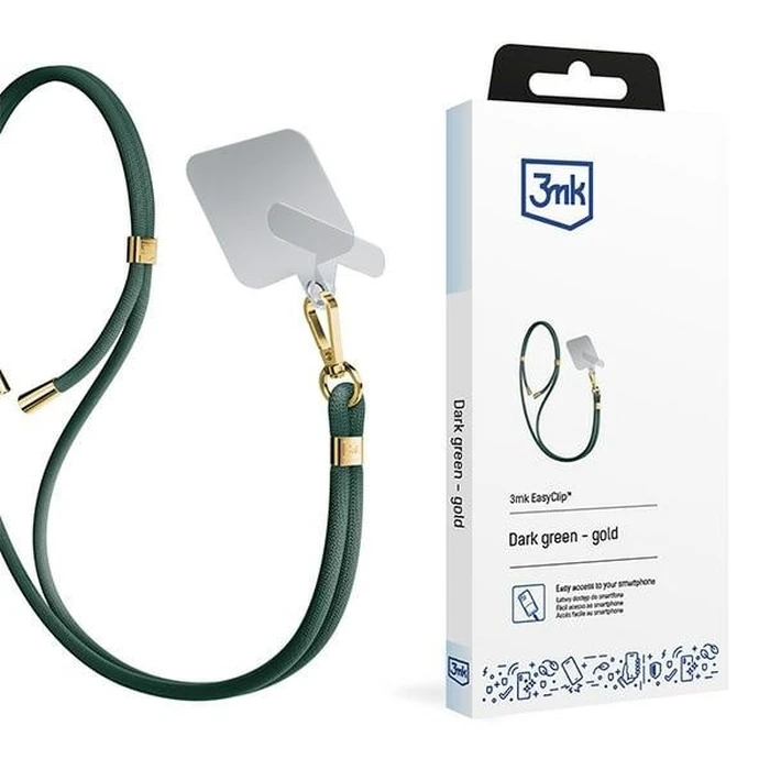 3MK EasyClip Dark Green gold phone lanyard