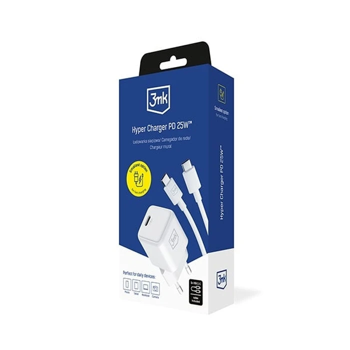 3MK Hyper Charger PD 25W white + USB-C / USB-C cable