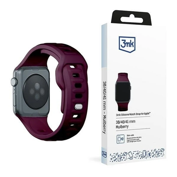 3MK Silicone Watch Strap for Apple Watch 4/5/6/7/SE/8/9/10 40/41/42mm dark purple/mulberry