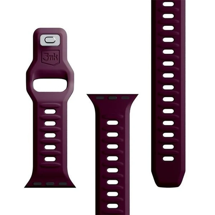 3MK Silicone Watch Strap for Apple Watch 4/5/6/7/SE/8/9/10 40/41/42mm dark purple/mulberry