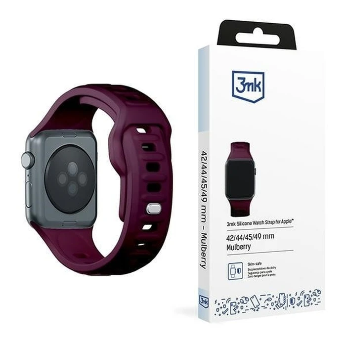 3MK Silicone Watch Strap for Apple Watch 4/5/6/7/8/9/SE/Ultra 42/44/45/49mm dark purple/mulberry
