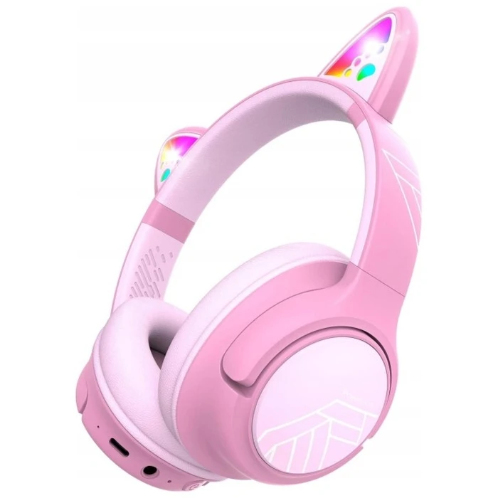 PowerLocus Bobo Cat Ears Ασύρματα Bluetooth Παιδικά Over Ear Ακουστικά 45 ώρες Ροζ