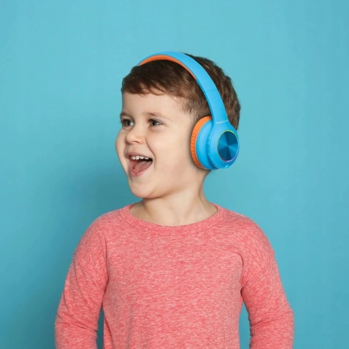 PowerLocus PLED Ασύρματα / Ενσύρματα Παιδικά Over Ear Ακουστικά με 30 ώρες Λειτουργίας Blue/Orange