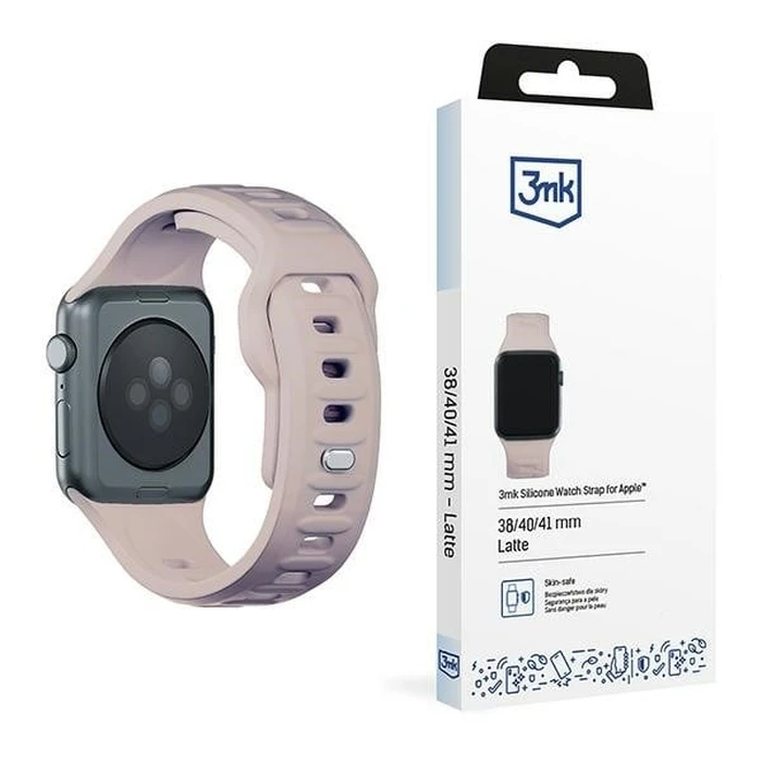 3MK Silicone Watch Strap for Apple Watch 4/5/6/7/SE/8/9/10 40/41/42mm pink-beige/latte
