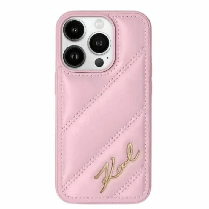 Karl Lagerfeld KLHCP15MPQDSMGP Apple iPhone 15 Plus / 14 Plus hardcase Diagonal Quilted Script pink