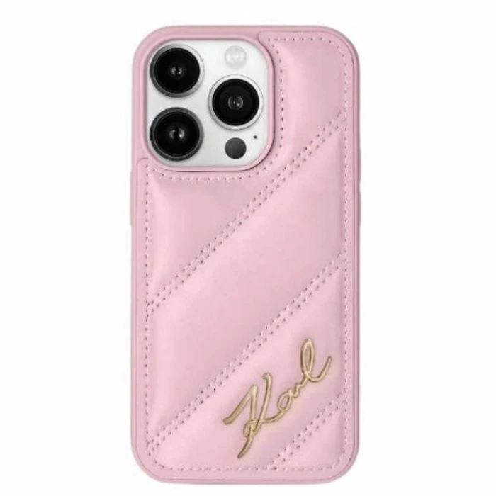 Karl Lagerfeld KLHCP15SPQDSMGP Apple iPhone 15 / 14 / 13 hardcase Diagonal Quilted Script pink