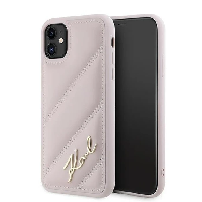 Karl Lagerfeld KLHCN61PQDSMGP Apple iPhone 11 / XR hardcase Diagonal Quilted Script pink