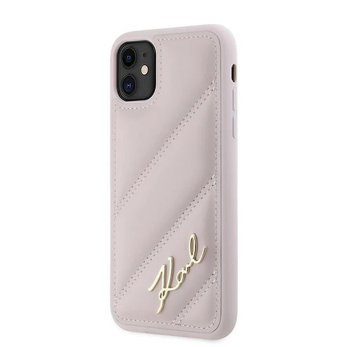 Karl Lagerfeld KLHCN61PQDSMGP Apple iPhone 11 / XR hardcase Diagonal Quilted Script pink