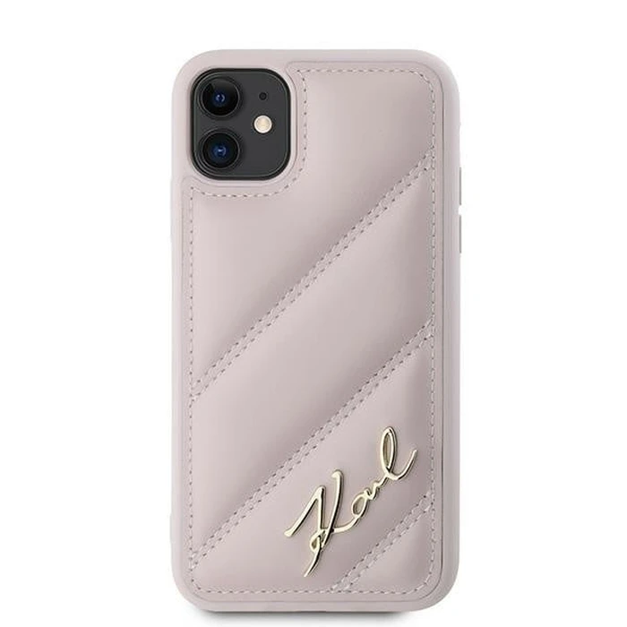 Karl Lagerfeld KLHCN61PQDSMGP Apple iPhone 11 / XR hardcase Diagonal Quilted Script pink